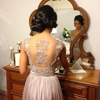 long bridesmaid dresses, grey bridesmaid dress, lace bridesmaid dress, popular bridesmaid dress, new bridesmaid dress, BD14537 - Thumbnail 1