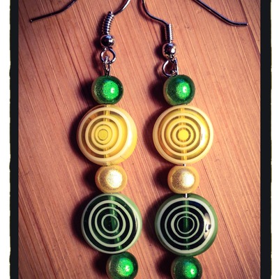 Lemon-lime circle style earrings-(large and small green/yellow circles)-womens