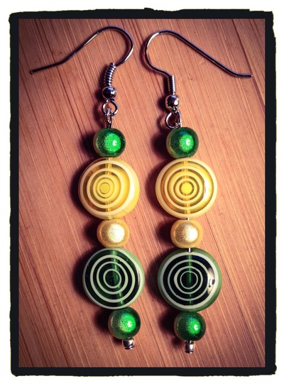 Lemon-Lime Circle Style Earrings-(Large and Small Green/Yellow Circles)-Womens