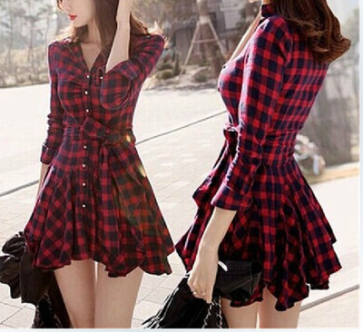 SLIM PLAID LONG-SLEEVED DRESS   01