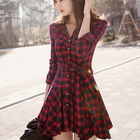 SLIM PLAID LONG-SLEEVED DRESS   01 - Thumbnail 1