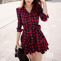 SLIM PLAID LONG-SLEEVED DRESS   01 - Thumbnail 2