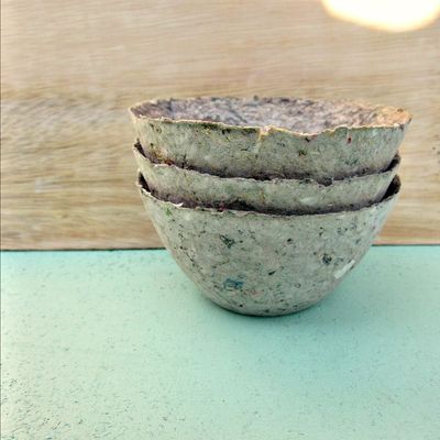 Set of 3 handmade unfinished mini paper mache bowls