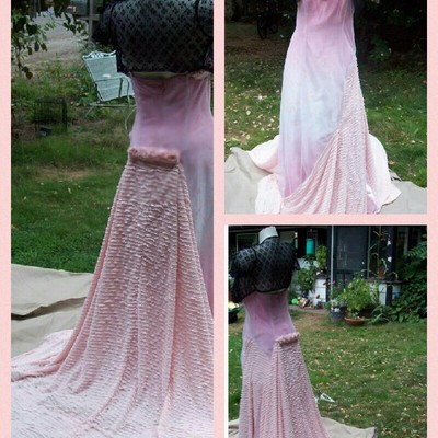 Cascading ruffles and roses wedding gown with lace shrug custom color and size faeryspell creations - Thumbnail 3