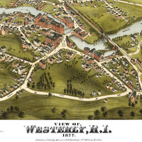 Westerly, Rhode Island in 1877 - Bird's Eye View, Map, Aerial, Panorama, Vintage, Antique, Fine Art, Wall Art, History - Thumbnail 1