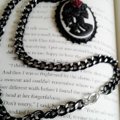 Day of the dead black skull cameo necklace