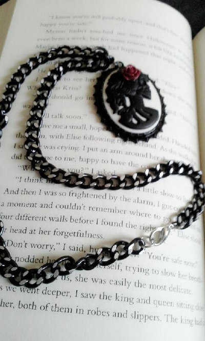 Day of the dead black skull cameo necklace