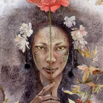 "gaze" original framed watercolor painting by stephanie law - Thumbnail 4