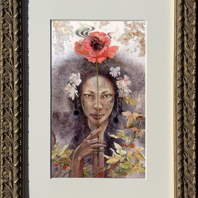 "gaze" original framed watercolor painting by stephanie law