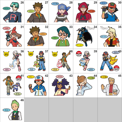 Pokemon trainers, gym leaders, villains, other humans pan stickers!