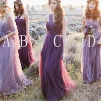 Long bridesmaid dress, tulle bridesmaid dress, convertible bridesmaid dress, elegant bridesmaid dress, popular bridesmaid dress, PD15437 - Thumbnail 1