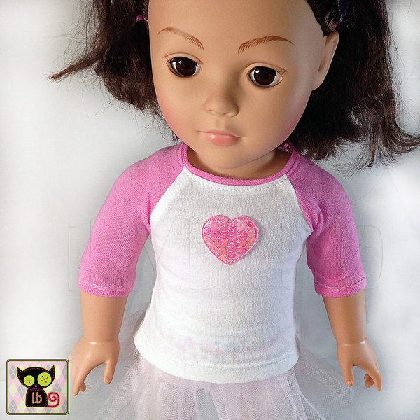 3/4 Raglan Sleeve Baseball Shirt with Hearts for 18 Inch Dolls  itty.bitty dolls