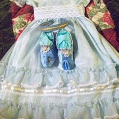 Alice in wonderland costume dress, slippers and headband--custom-girls sizes - Thumbnail 3