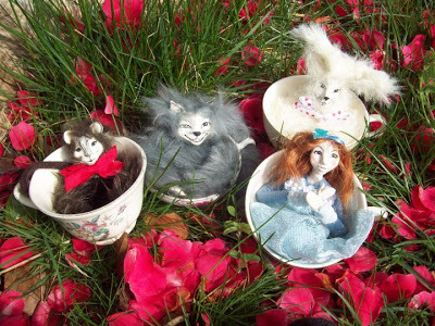 Alice in Wonderland Storybook Tea Cup  Teaparty Doll--OOAK-Faeryspell Creations--Alice,Mad Hatter,Cheshire Cat,March Hare, Dormouse,