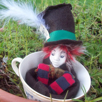 Alice in Wonderland Storybook Tea Cup  Teaparty Doll--OOAK-Faeryspell Creations--Alice,Mad Hatter,Cheshire Cat,March Hare, Dormouse, - Thumbnail 1