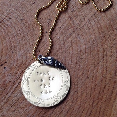 Take me to the sea hand stamped necklace