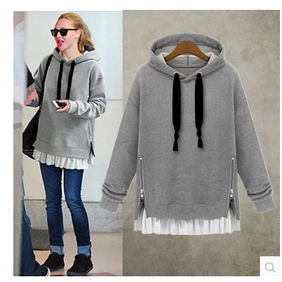 Loose large size long-sleeved hooded sweater coat  111205