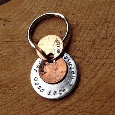 Our lucky charms hand stamped keychain