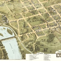 Columbia, South Carolina in 1872 - Bird's Eye View, Map, Aerial, Panorama, Vintage, Antique, Fine Art, Wall art - Thumbnail 1