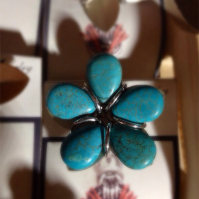 Full torque-oise -  turquoise beaded flower lapel pin