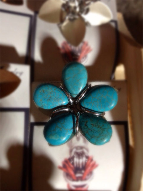 Full Torque-oise -  turquoise Beaded flower Lapel Pin