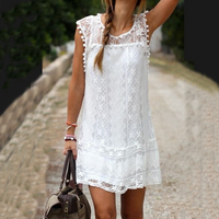 Casual Round Neck White Lace Dress  8309 - Thumbnail 1