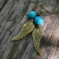 Angel Wing Earrings with Turquoise,Guardian Angel,Boho Angel Wing Earrings - Thumbnail 3