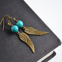 Angel Wing Earrings with Turquoise,Guardian Angel,Boho Angel Wing Earrings - Thumbnail 2