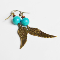 Angel Wing Earrings with Turquoise,Guardian Angel,Boho Angel Wing Earrings - Thumbnail 4