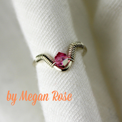 Simple wire wrapped ear cuff with pink swarovski crystal 