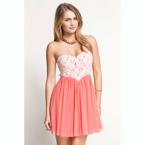 Sweetheart Lace Overlay Dress - Peach