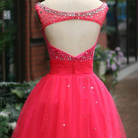 Hot pink homecoming dress, off shoulder homecoming dress, open back homecoming dress, cheap homecoming dress, PD15073 - Thumbnail 2