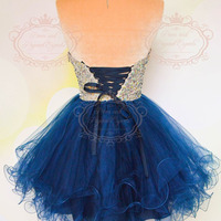 Beading homecoming dress, lace up homecoming dress, sweet heart homecoming dress, unique homecoming dress, cheap homecoming dress, PD15146 - Thumbnail 2