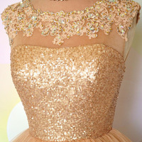 Gold homecoming dress, sequin homecoming dress, open back homecoming dress, scoop neck homecoming dress, cheap homecoming dress, PD15113 - Thumbnail 1