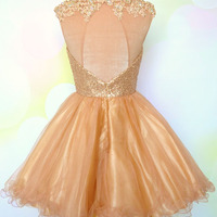 Gold homecoming dress, sequin homecoming dress, open back homecoming dress, scoop neck homecoming dress, cheap homecoming dress, PD15113 - Thumbnail 2