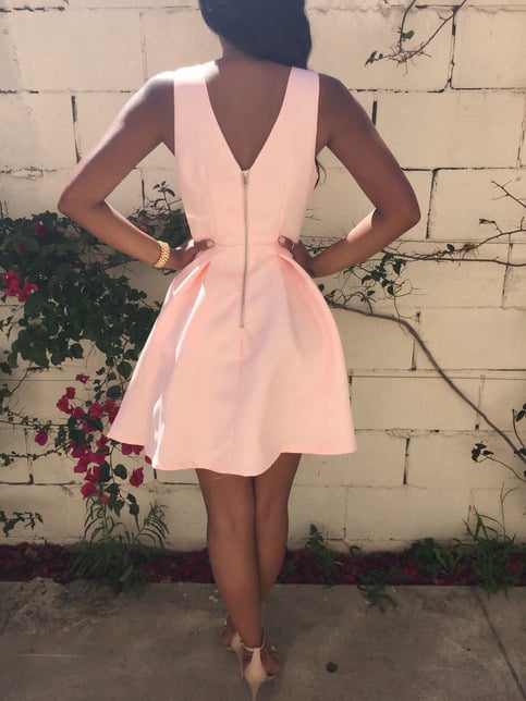 Pink Sleeveless Zipper Pleated Flared Dress