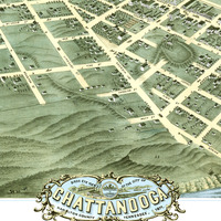 Chattanooga, Tennessee in 1871 - Bird's Eye View, Map, Aerial, Panorama, Vintage, Antique, Fine Art, Wall Art - Thumbnail 1