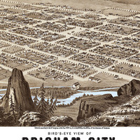 Brigham City, Utah Territory and The Great Salt Lake in 1875 - Bird's Eye View, Aerial Map, Panorama, Vintage, Antique, Fine Art, Wall Art - Thumbnail 1