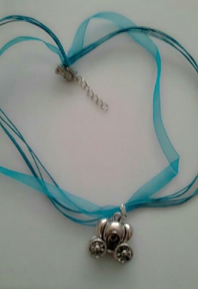 Cinderella inspired "cinderella's carriage" blue ribbon & chord necklace