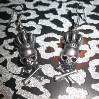 Royal Heart-Eyed Skull and Crossbone Earrings  - Thumbnail 1