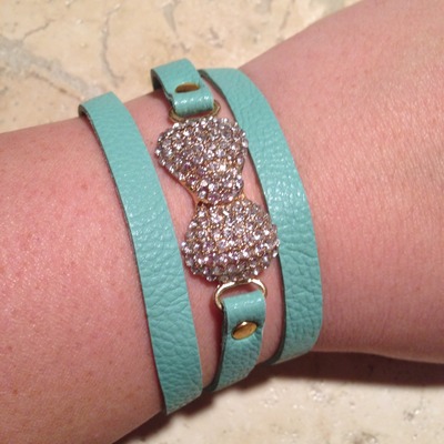 Rhinestone bow wrap bracelet -teal