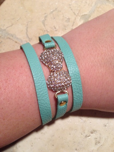 Rhinestone Bow wrap bracelet -Teal