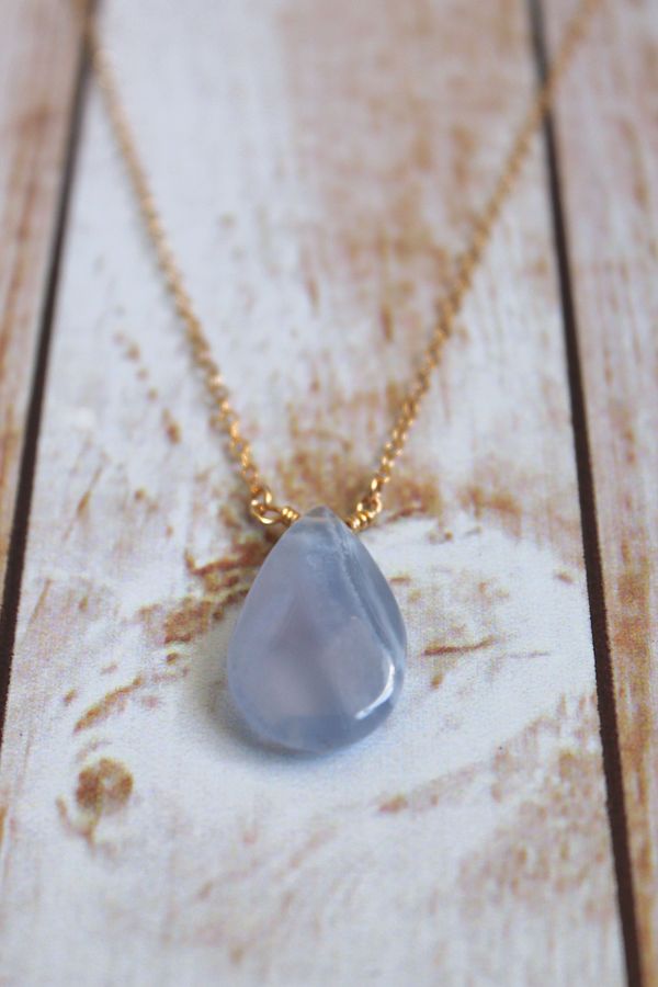 Blue Agate Teardrop Necklace || Gold Filled Necklace || Gemstone Jewelry