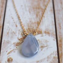 Blue Agate Teardrop Necklace || Gold Filled Necklace || Gemstone Jewelry