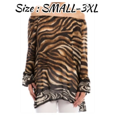 Standard &  plus animal print off the shoulder design top-tde - Thumbnail 5