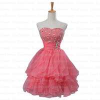 short homecoming dress, watermelon prom dress, lovely prom dress, junior homecoming dress, cheap homecoming dress, homecoming dresses, PD15101 - Thumbnail 1