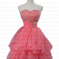 short homecoming dress, watermelon prom dress, lovely prom dress, junior homecoming dress, cheap homecoming dress, homecoming dresses, PD15101 - Thumbnail 2