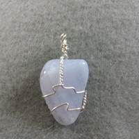 Wire Wrapped Blue Lace Agate Pendant - Thumbnail 1
