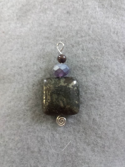 Metal Stone Bead with Purple Accent Pendant