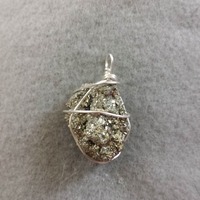 Wire Wrapped Pyrite Pendant and Earrings Set - Thumbnail 1
